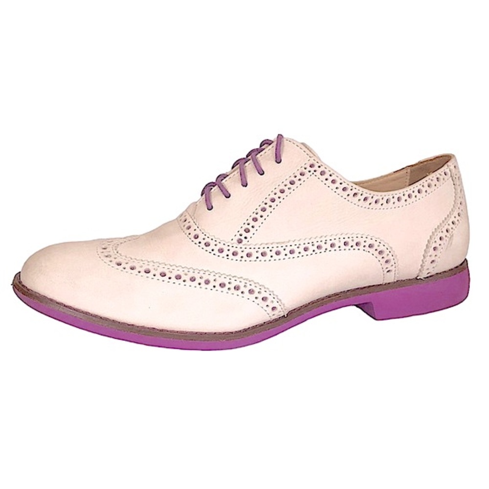 ALISA Cole Haan Ivory Nubuck Leather Purple Wingtip Oxford Brogue